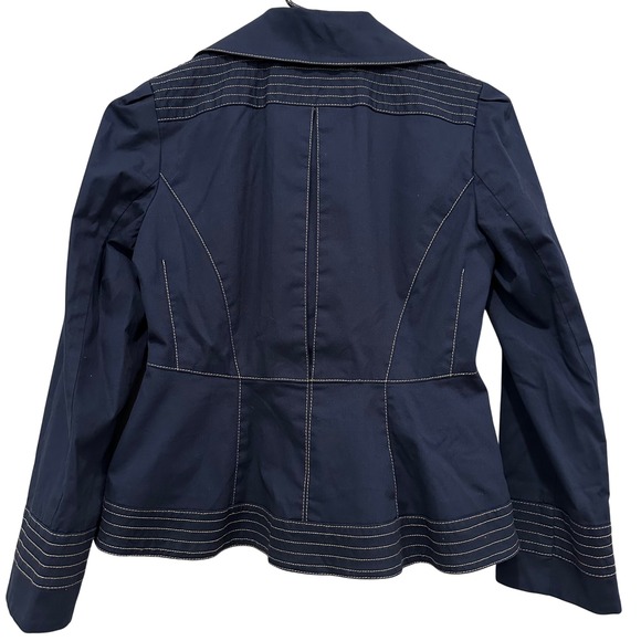 Nanette Lepore Navy Blue Contrast Stitch Peplum Blazer Jacket Size 0 Steampunk‎ - Picture 6 of 6